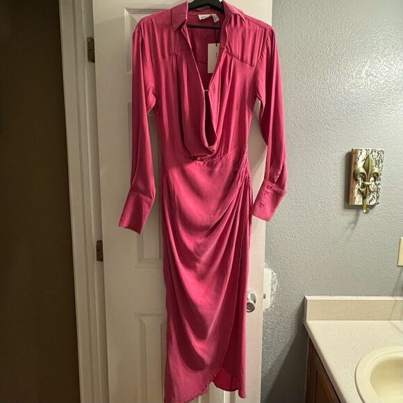 Revolve Sovere Atone Midi Shirt Dress in Magenta Size Small - Picture 2 of 9